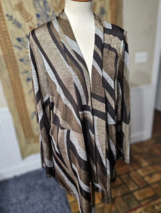 Chico's Tan And Brown Stretchy Kimono Large - Picture 2 of 4